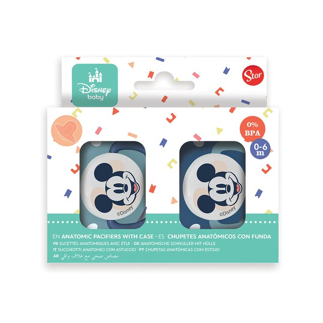 Imagen 0 de Stor set 2 chupetes tetina anatomica silicona 0 a 6 m con funda mickey mouse full of smiles