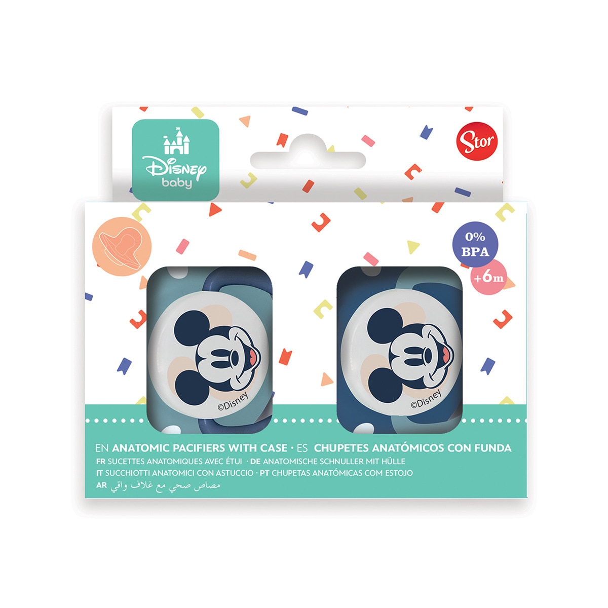 Imagen 0 de Stor set 2 chupetes tetina anatomica silicona +6 m con funda mickey mouse full of smiles