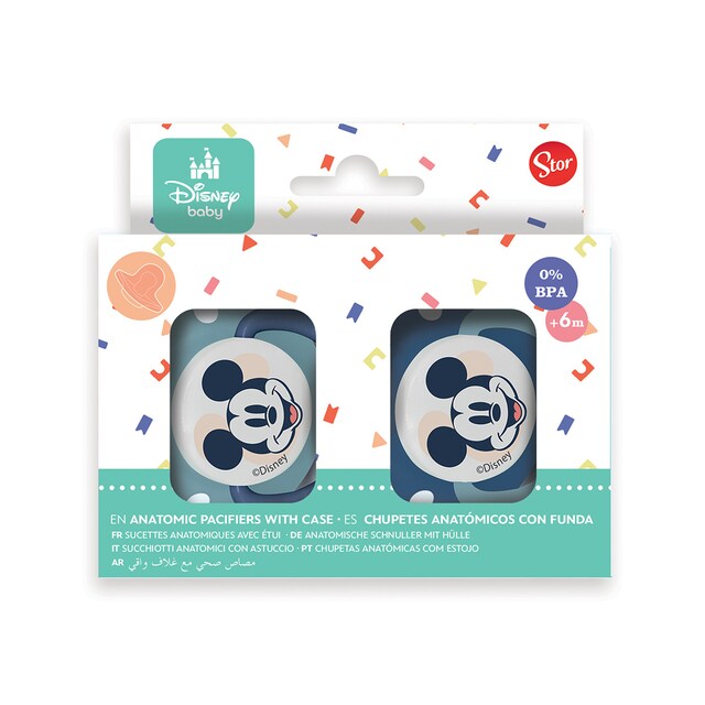 Imagen 0 de Stor set 2 chupetes tetina anatomica silicona +6 m con funda mickey mouse full of smiles