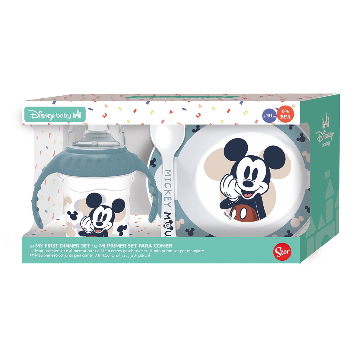 Imagen 0 de Stor set 3pcs vaso entrenamiento 250 ml plato y cuchara mickey mouse full of smiles