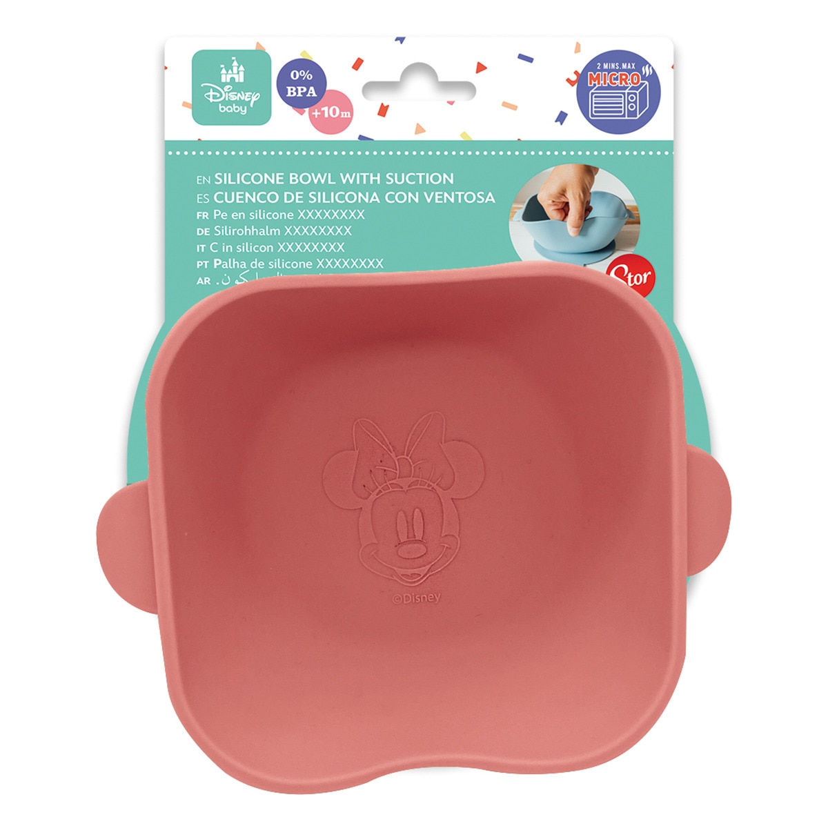 Stor cuenco cuadrado de silicona con ventosa minnie mouse Rosa-2