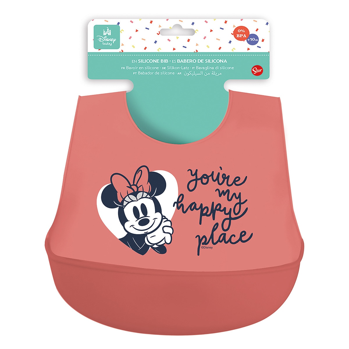 Stor babero de silicona minnie mouse heart full Rosa-2
