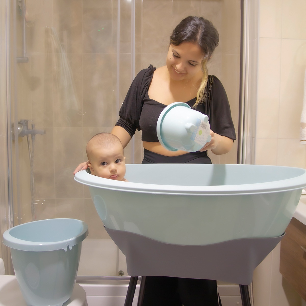 Bañera con soporte para bebé Turquesa-9