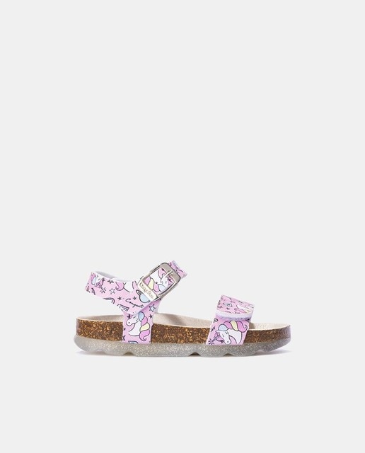 Imagen 0 de Sandalias abiertas de niña con print de unicornio y cierre de hebilla
