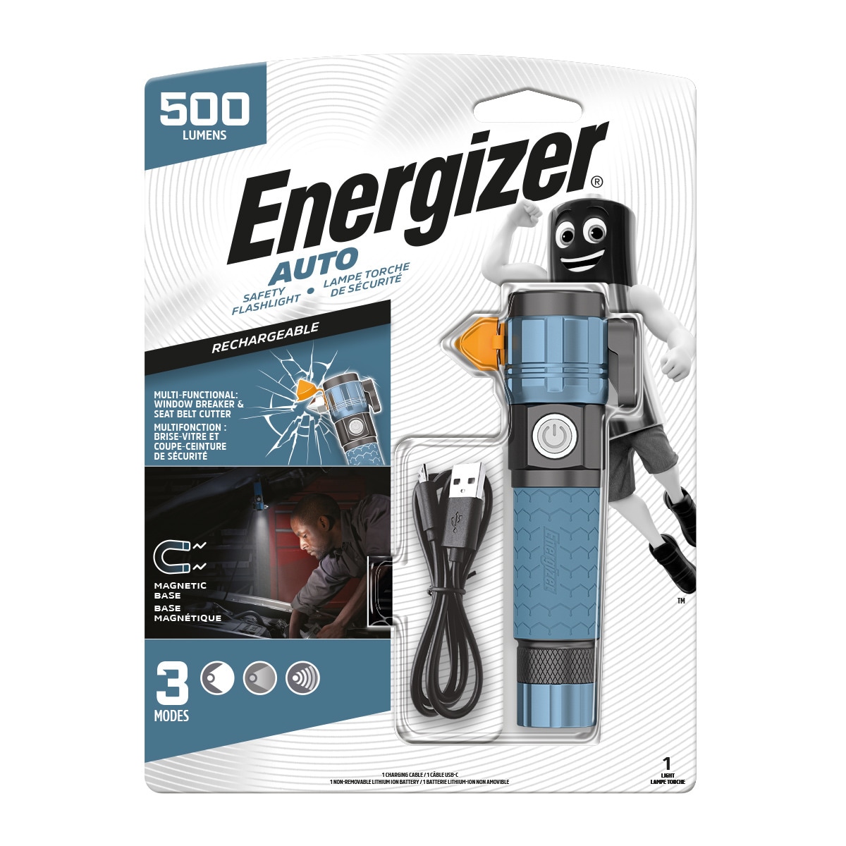 Linterna Auto Recargable 500 lm 5000K Azul / Negro-1