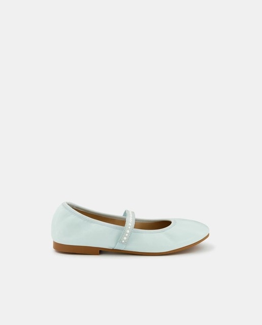 Imagen 0 de Bailarinas de niña en piel con elástico y detalle de pedrería