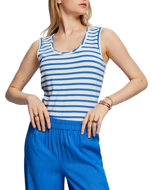 Imagen 0 de Camiseta rayas slim fit de mujer sin mangas