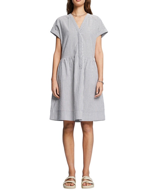 Imagen 0 de Vestido corto rayas con algodón y lino