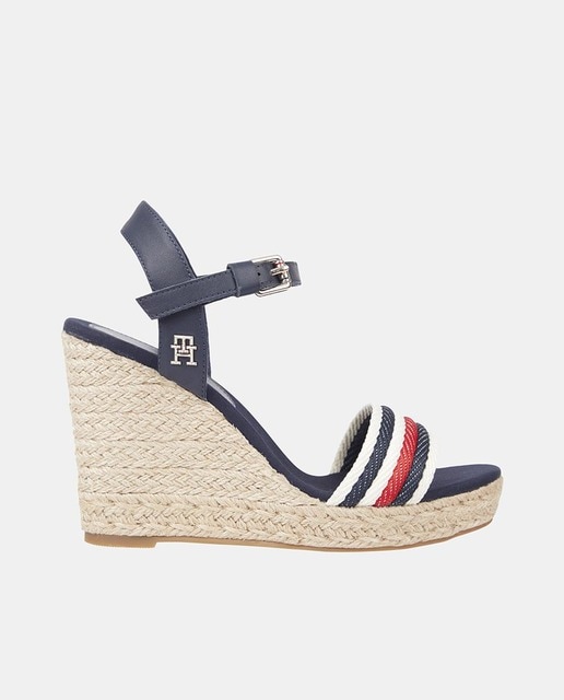 Imagen 0 de Alpargatas de mujer en azul marino con cuña y tira frontal con los colores de la marca