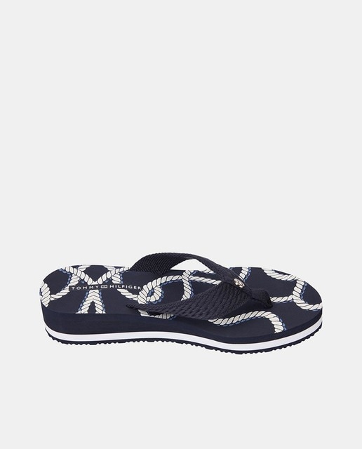 Imagen 0 de Chanclas de mujer en azul marino con estampado de inspiración marinera  y detalles en contraste