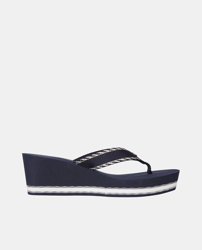 Imagen 0 de Chanclas de mujer en azul marino con cuña y tira ancha logotipada