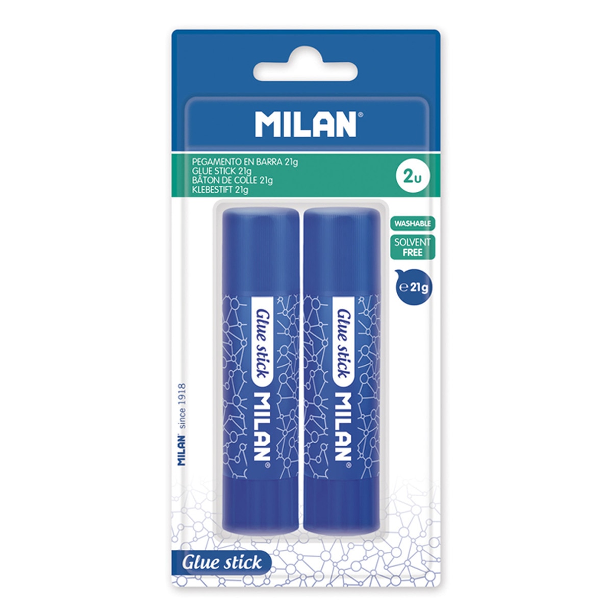 Blíster 2 barras de pegamento 21 g, MILAN Azul-1