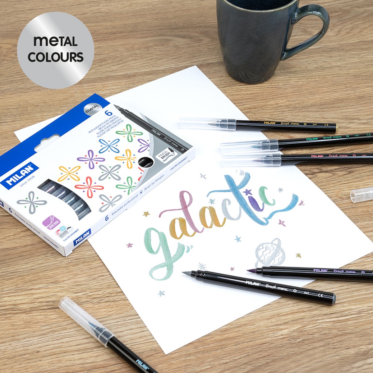 Caja 6 rotuladores punta pincel, MILAN, colores metalizados Multicolor-4