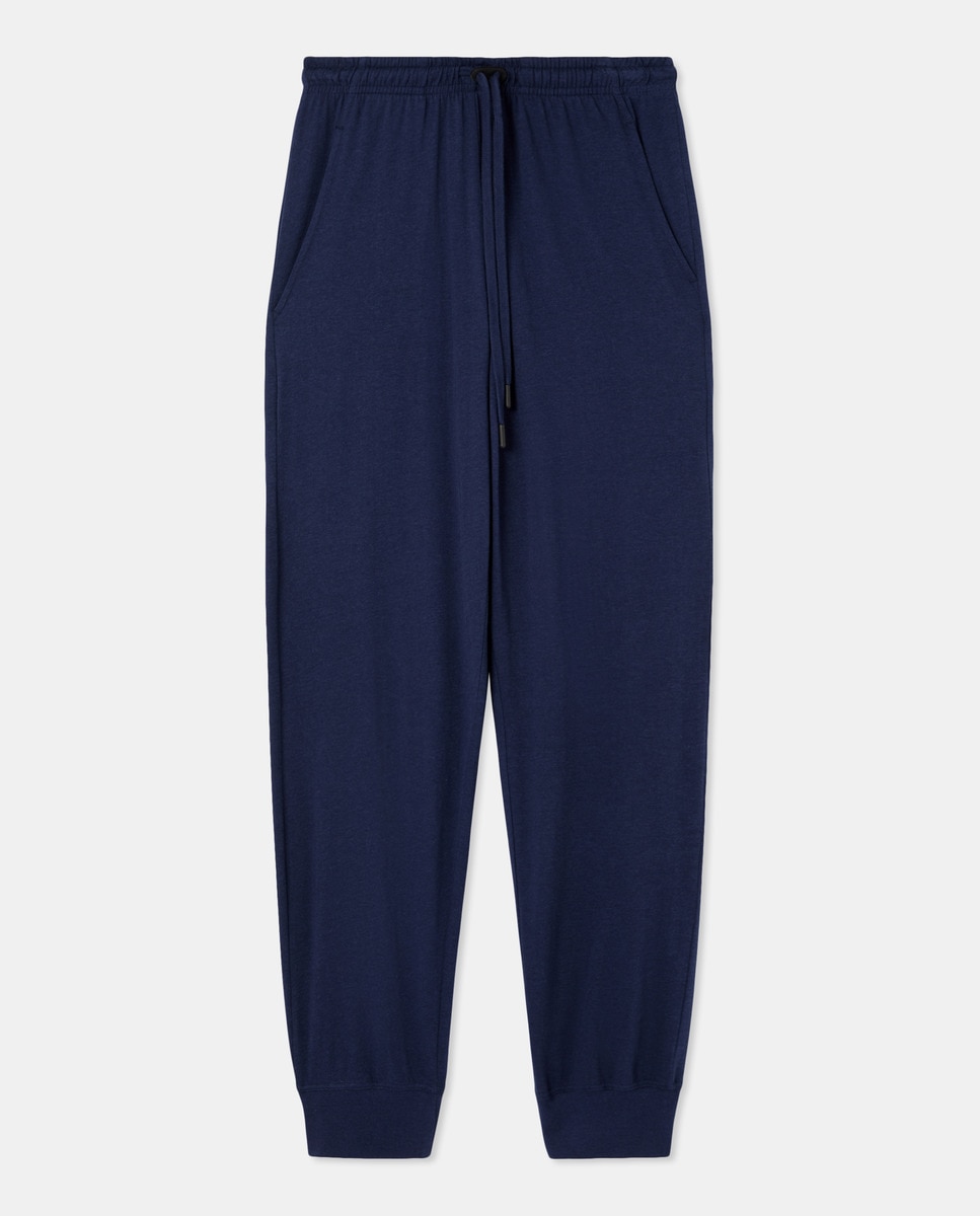 Calças Loungewear em Modal-Algodão Azul-4