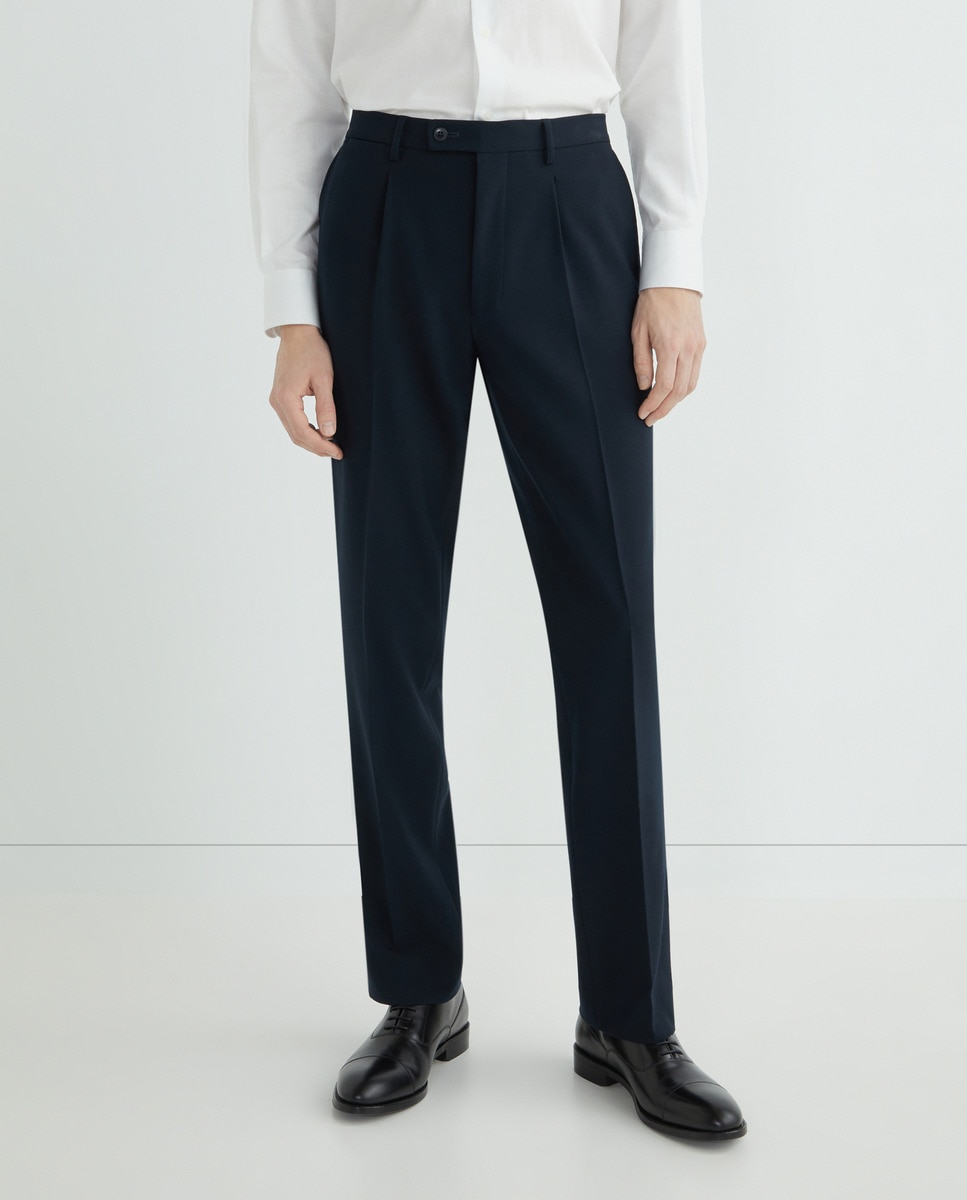 Pantalón de traje básico de hombre con pinza Classic Fit Azul marino-2