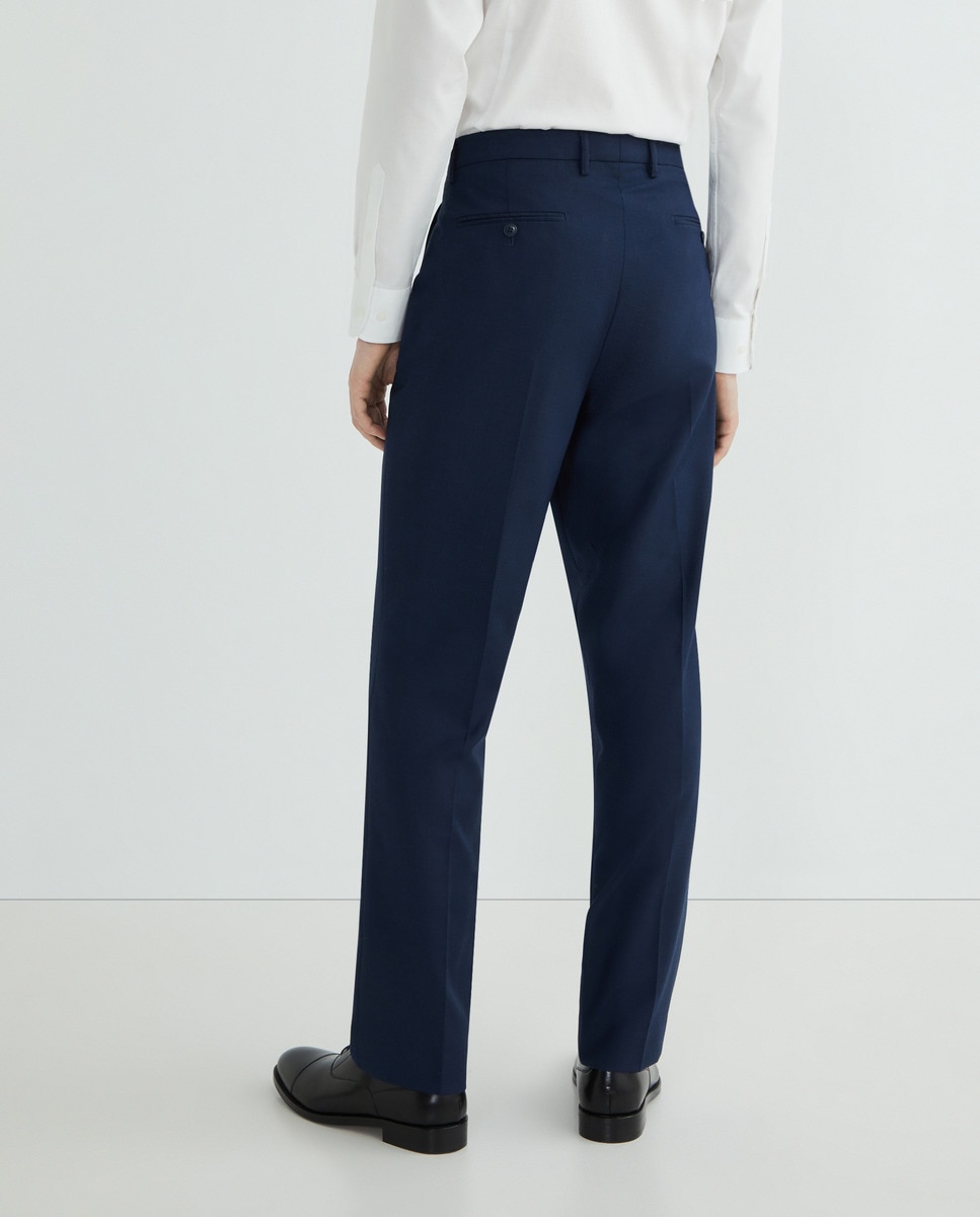 Pantalón de traje ojo de perdiz con pinza de hombre Classic Fit Azul-3