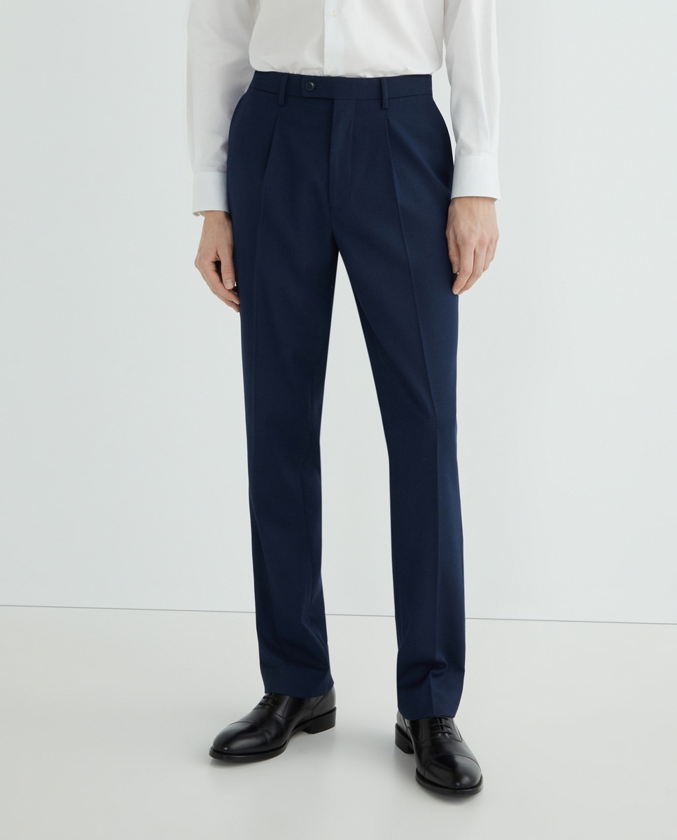 Pantalón de traje ojo de perdiz con pinza de hombre Classic Fit Azul-2