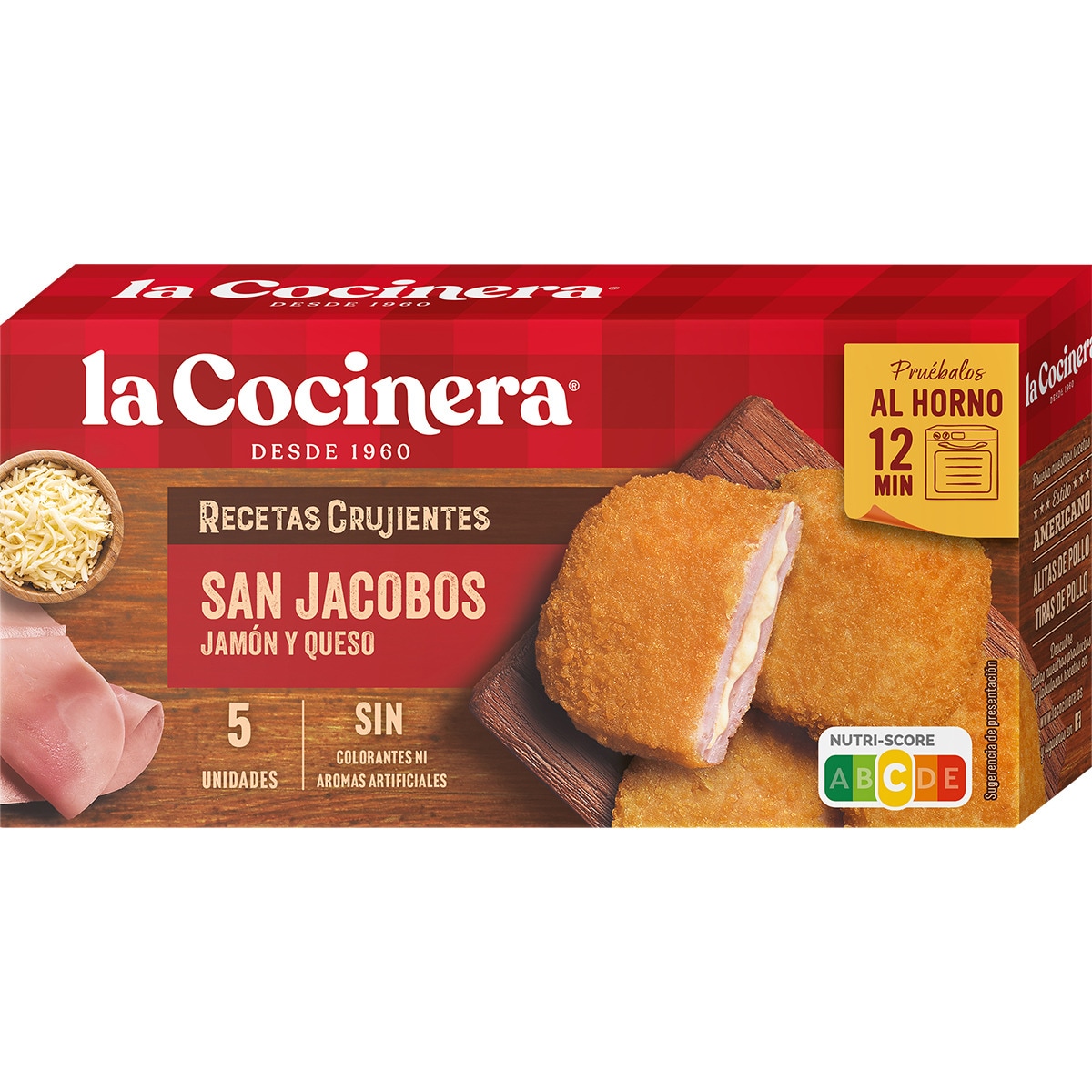 Recetas Crujientes San Jacobos jamón y queso empanado 5 unidades estuche 388 g