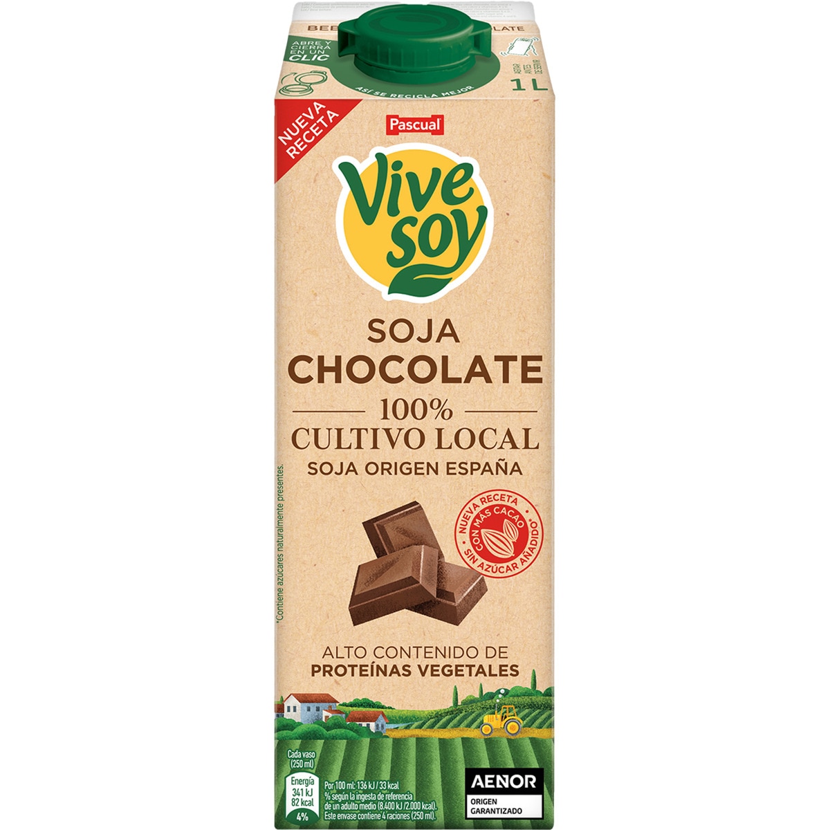 bebida de soja sabor chocolate alto contenido en proteínas vegetales brik 1 l sin azúcar añadido