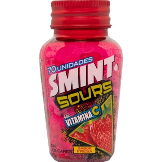 Sours caramelos duros sabor fresa con vitamina C sin azúcares bote 49 g - Smint