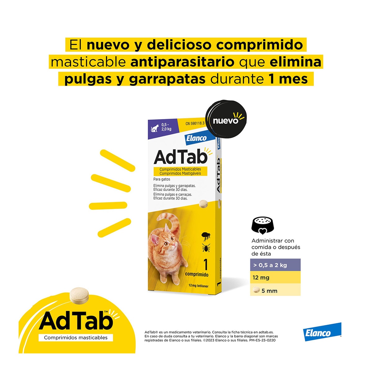 Comprimidos masticables desparasitantes AdTab Elanco para gatos de 0,5 a 2 kg 1 ud 3