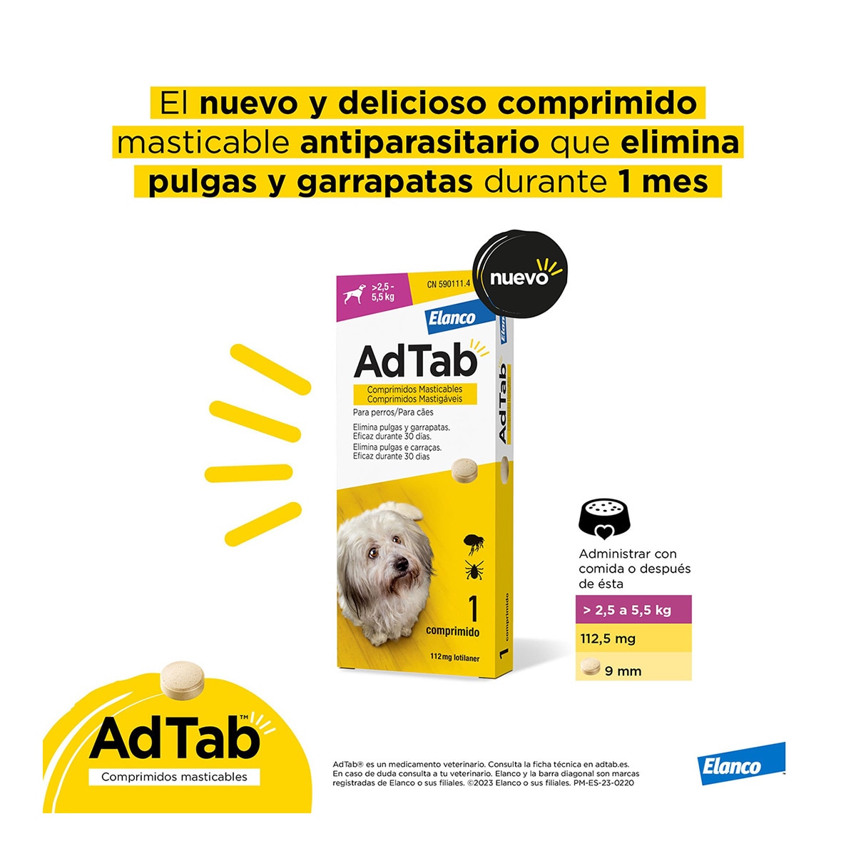 Comprimidos masticables desparasitantes AdTab Elanco para perros de >2,5 a 5,5 kg 1 ud 3