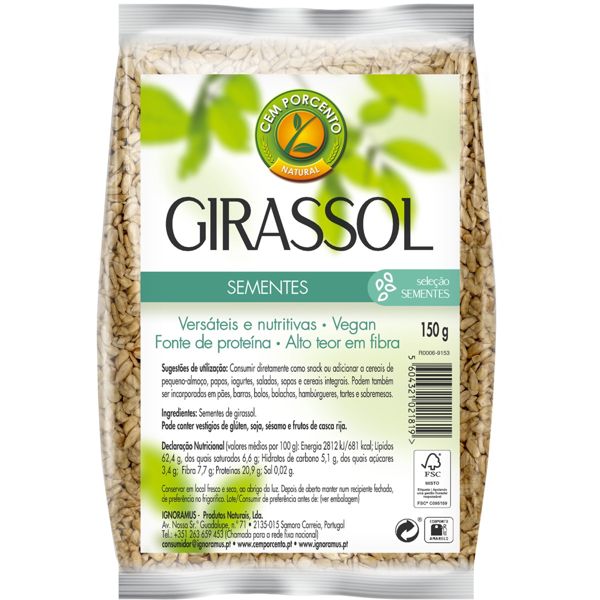 Sementes de Girassol embalagem 150 g