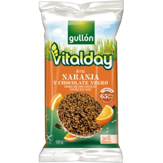Tortitas de Arroz Vitalday Cobertas com Chocolate Preto e Laranja Pack 4 embalagem 120 g - Gullón