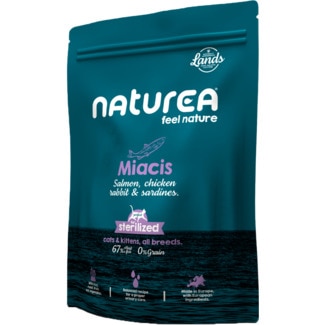 Ração para Gato Sterilized Lands Miacis Salmon, Chicken Rabbiit & Sardines embalagem 350 g - Naturea