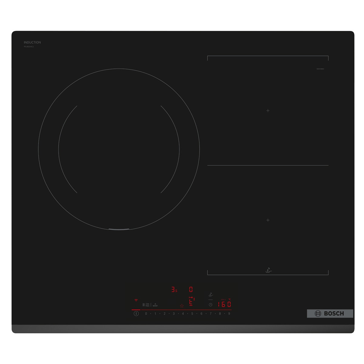 Placa de inducción Bosch con 2 zonas de cocción, sin perfiles - PVJ631HC1E Negro-1