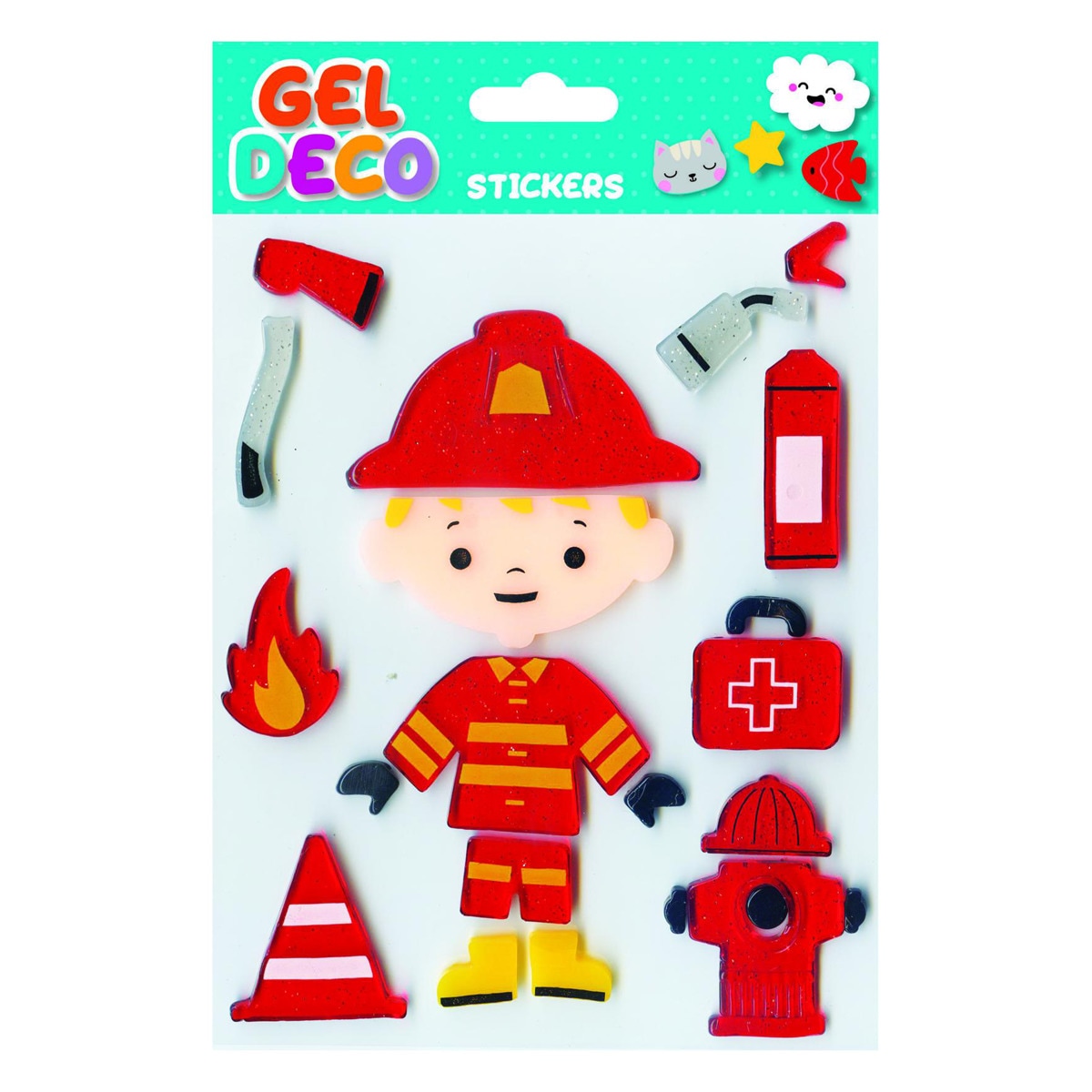 Pegatinas gel deco bombero Global Gift rojo Rojo / Beige-1
