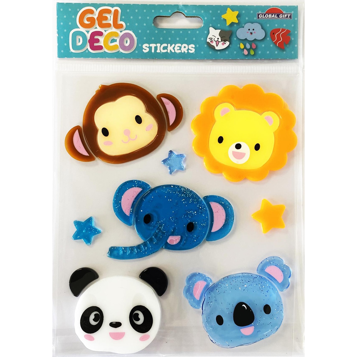 Imagen 0 de Pegatinas gel deco caras animales Global Gift azul