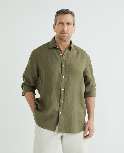 Imagem 0 de Camisa Casual 100% Linho Classic Fit Tamanhos Grandes