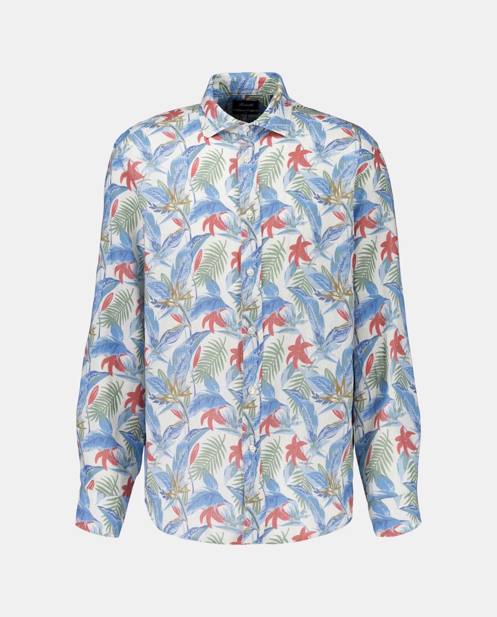 Camisa Classic Fit com Estampado Tropical e em Linho Multicolor-4
