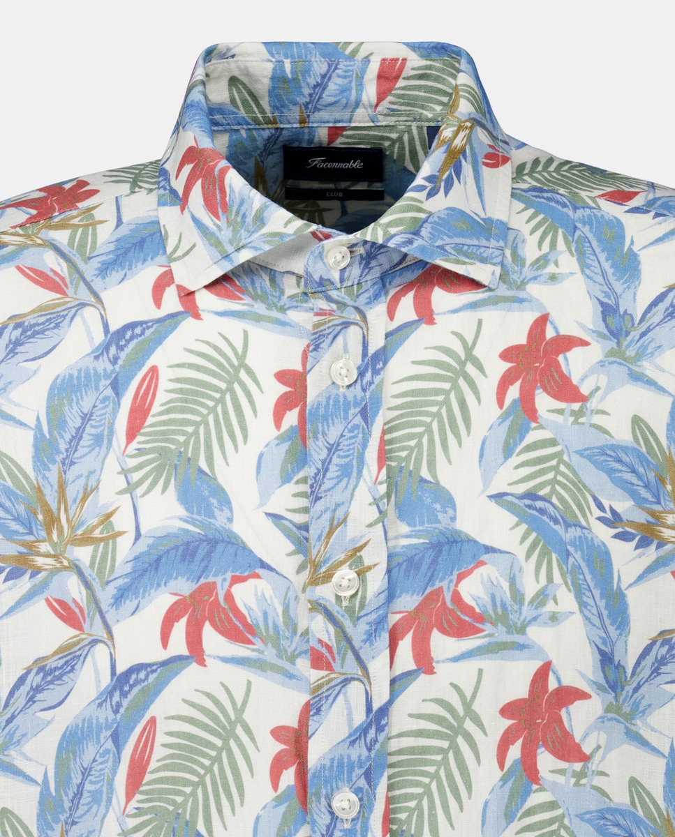 Camisa Classic Fit com Estampado Tropical e em Linho Multicolor-5