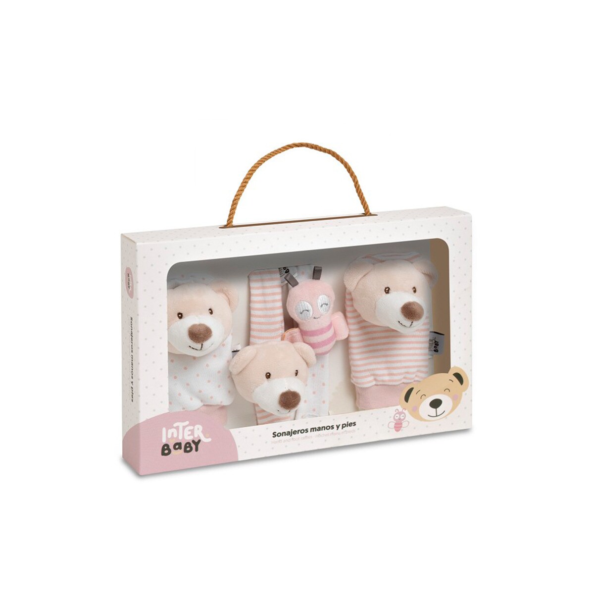 Set de peucos y muñequeras Sonajero osito Rosa-5