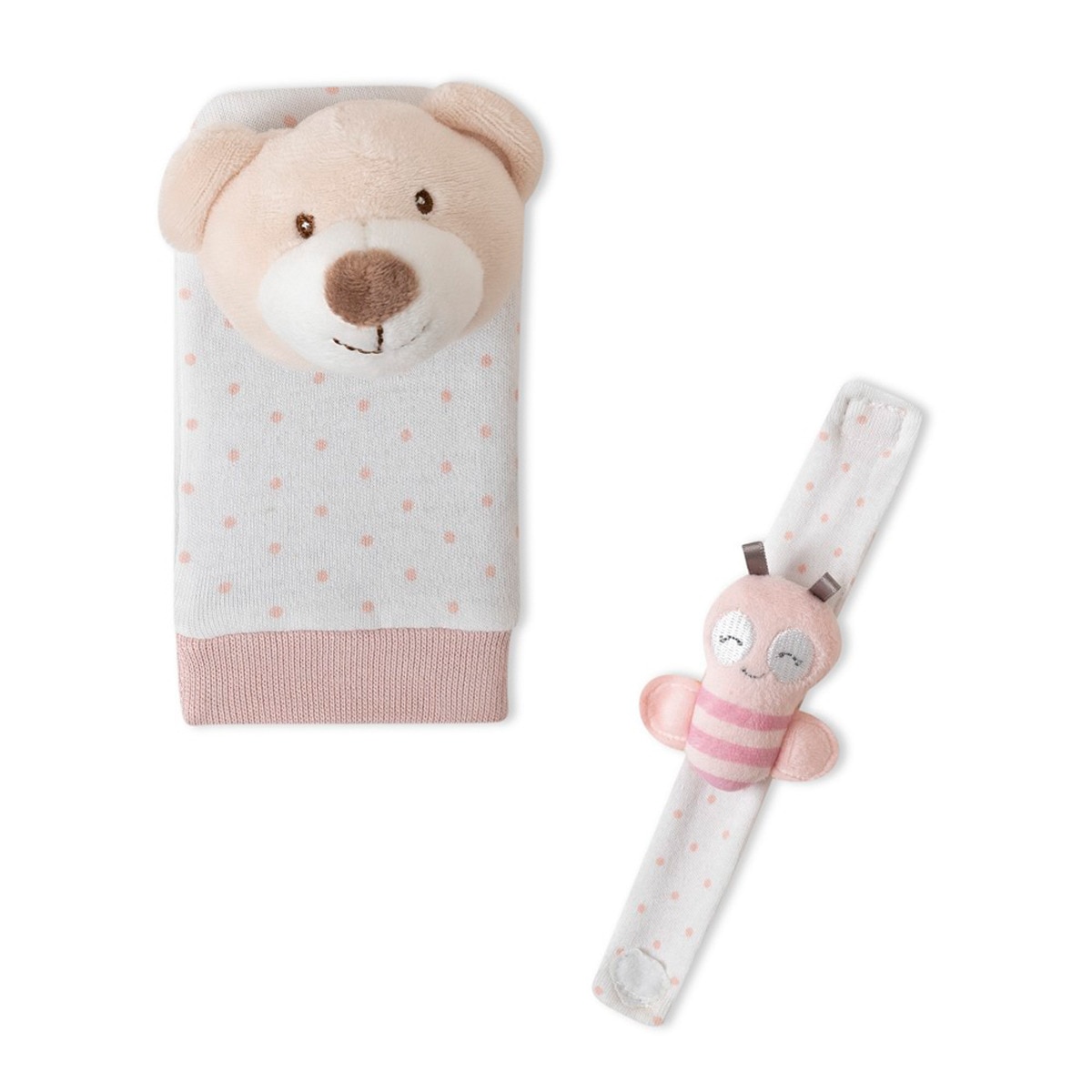 Set de peucos y muñequeras Sonajero osito Rosa-2
