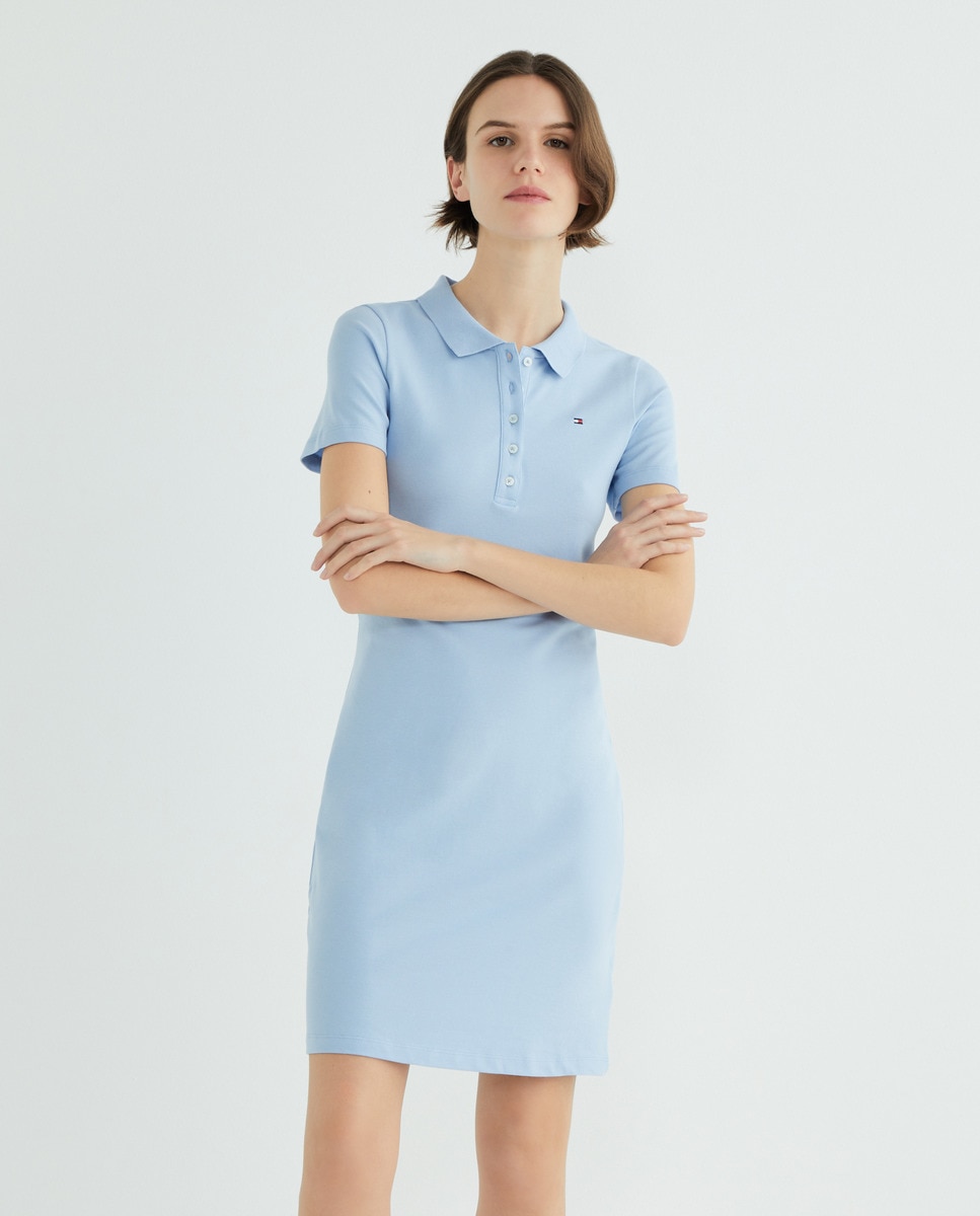 Vestido Tipo Polo Slim Piqué Azul-claro-3