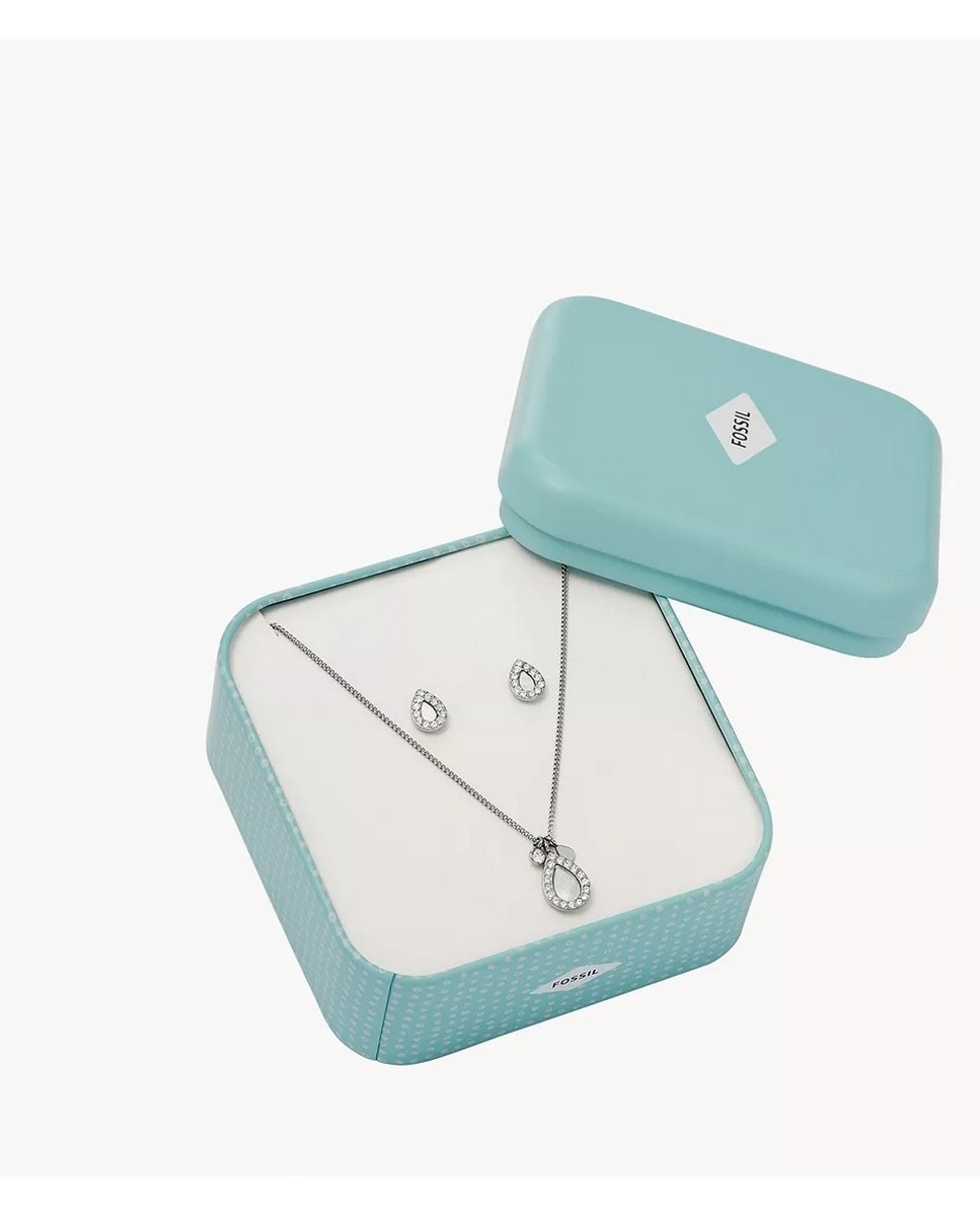 Conjunto de Colar e Brincos Clássicos de Aço e Madrepérola Branco-2