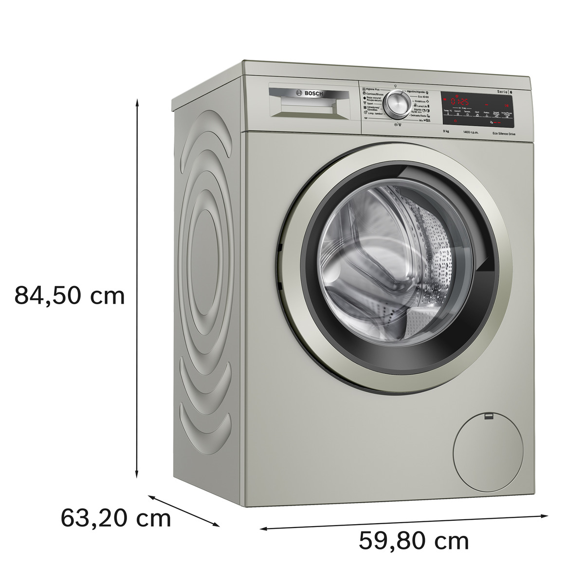 Lavadora Bosch 9 kg/ 1.400 rpm, motor EcoSilence - WUU28T6KES Acero Inox-2