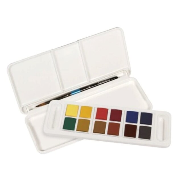 Imagem 0 de Caixa de 12 Aguarelas Daler Rowney Aquafine  com Pincel, cores sortidas