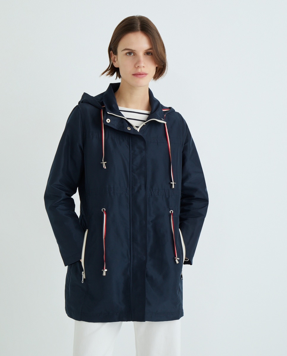 Parka lisa com capuz Azul-marinho-1