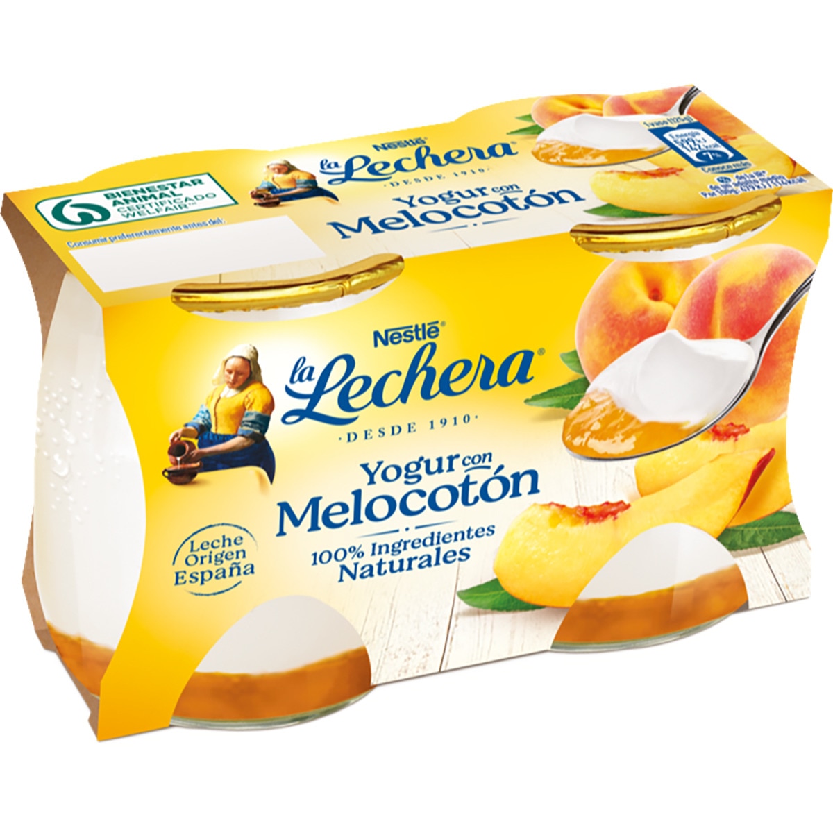 yogur con melocotón pack 2 unidades 125 g