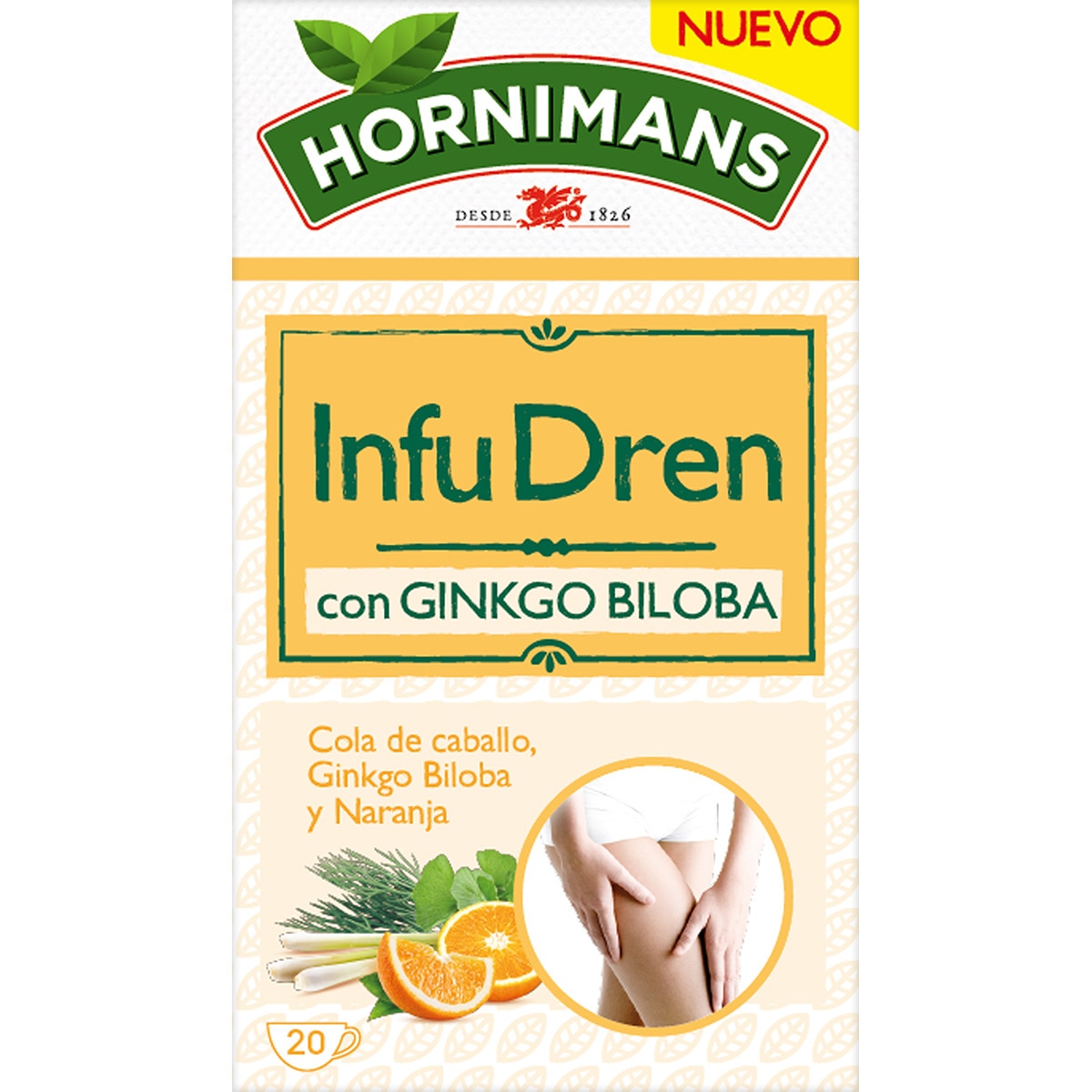 Infudren infusión de cola de caballo, gingko biloba y naranja estuche 20 bolsitas