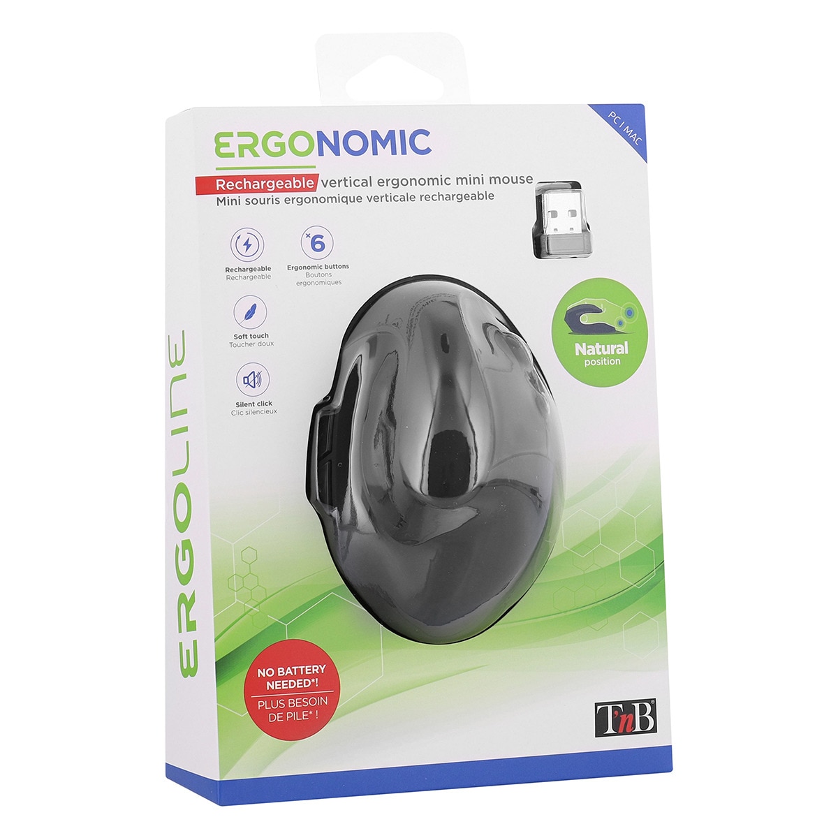 Mini ratón T'nB inalámbrico ergonómico vertical y recargable Negro-5