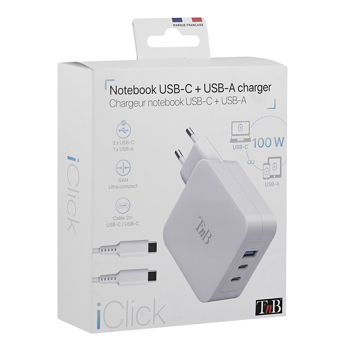 Cargador compacto T'nB iClick de 65W Blanco-4