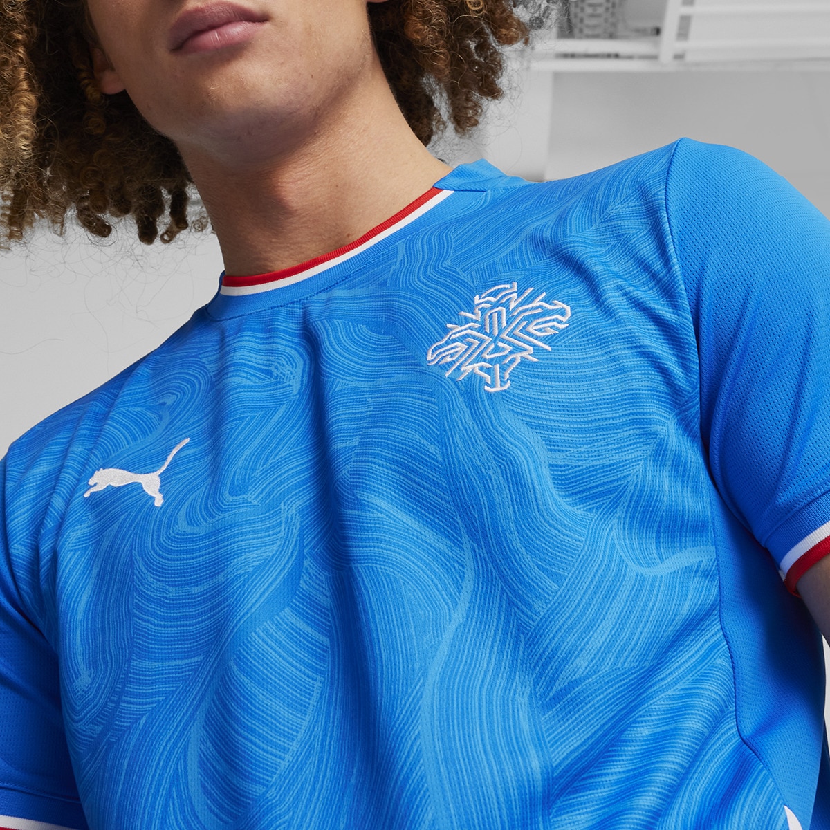 T-shirt de Homem 1.º Equipamento Islândia KSI 2024 Réplica Azul-4