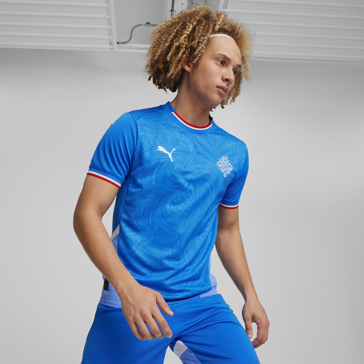 T-shirt de Homem 1.º Equipamento Islândia KSI 2024 Réplica Azul-1