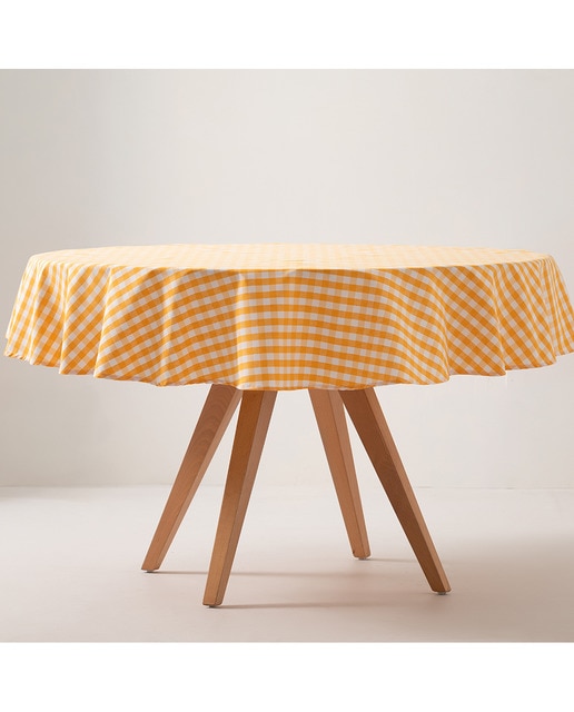 Imagen 0 de Mantel redondo antimanchas vichy amarillo