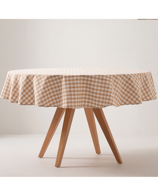 Imagen 0 de Mantel redondo antimanchas vichy beige